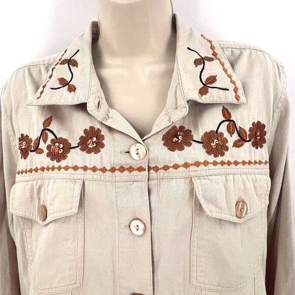 Vintage Western Shirt Women's L Embroidered Sequins Ranch Rustic 90's Cowgirl - Picture 4 of 8